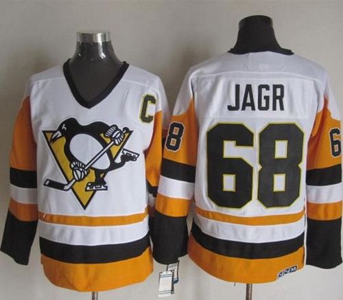 Penguins #68 Jaromir Jagr White/Black CCM Throwback Stitched NHL Jersey - Click Image to Close